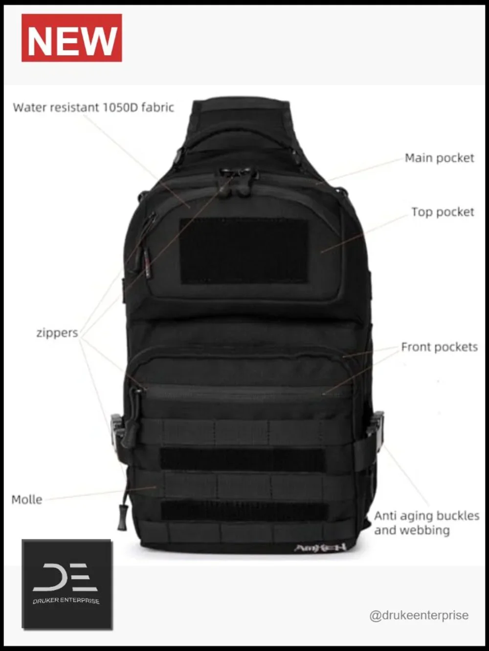 Urban Tactical Sling Bag 15L 1050D Nylon for Men Laptop